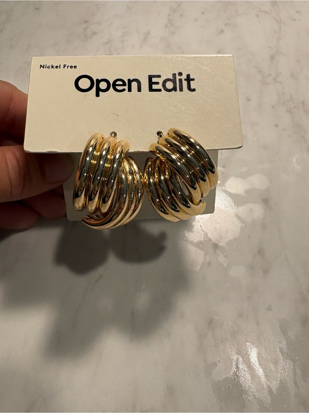 Open Edit Gold Multi-Ring Hoop Earrings